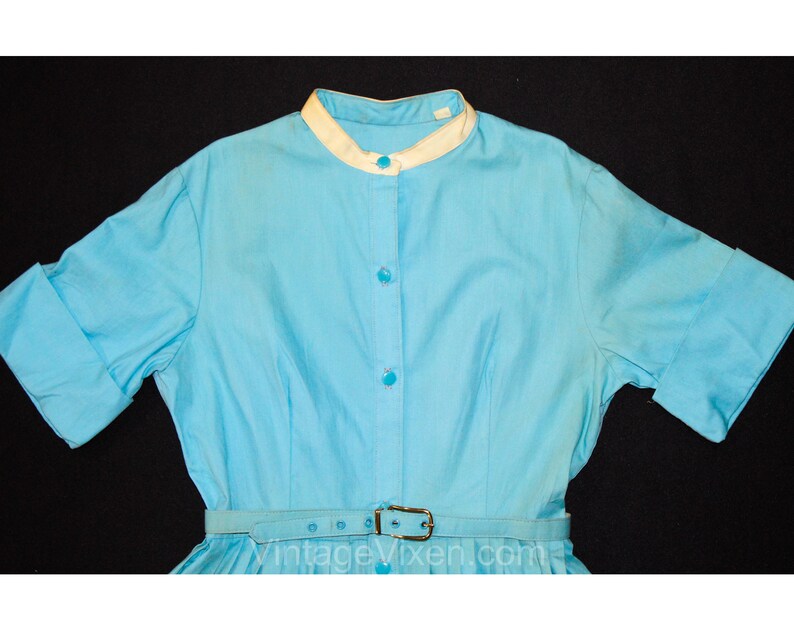 Size 10 Girl/'s 1950s Dress Classic 50s Blue Cotton Shirtwaist Fitted Bodice /& Full Pleated Skirt Summer NOS Deadstock Waist 24.5