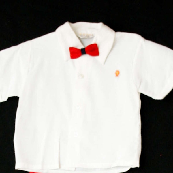 Size 4 Boy's Shirt - 1950s Sunday Best Boys Shirt & Bow Tie - Deadstock - Summer - Children's - 1950s Dress Shirt - Kitsch Detail - 39854-1