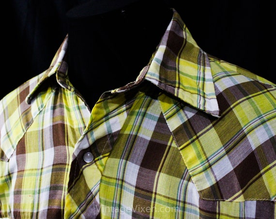 Men's Small Western Shirt - 1970s 80s Yellow Plai… - image 3