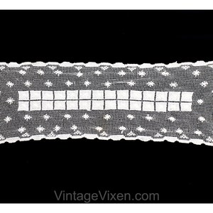 Sheer Antique Filet Lace Dresser Runner - Dining Room Tea Party Tablecloth Linen - Victorian 1900s 1910s - Ecru Cotton - 14.5 x 41.5 Inches