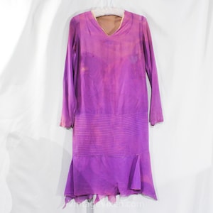 As Is 1920s Dress - Authentic Flapper Frock - Lilac Orchid Purple Sheer Silk - Drop Waist Tucks Handkerchief Skirt Hem - Size 000 XS Bust 33