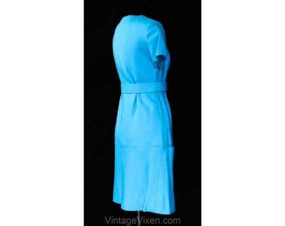 Turquoise Linen Dress - Mod 1960s Ocean Blue Faux… - image 8