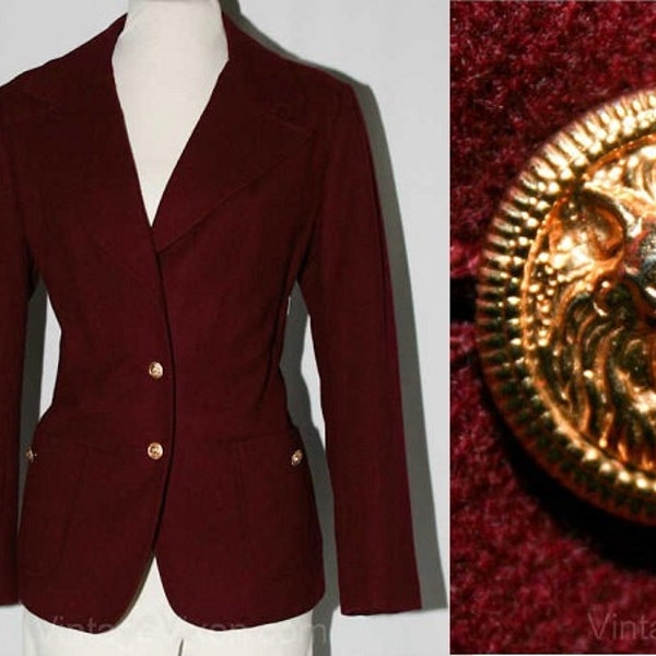 Collegiate 1970s Burgundy Wool Blazer - Size 11 - Suit Jacket - 70s - Career Style - Office Clothes - Fall - Brass Buttons - Maroon - 38703