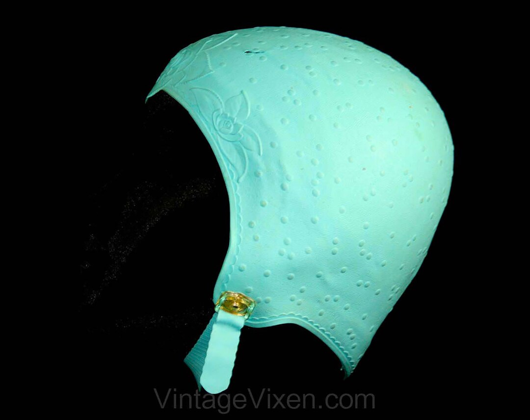 Rubber Swim Cap With Roses & Bubbles Turquoise Blue Swimcap Etsy UK