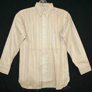 Boy&#39;s 1930s Dress Shirt - Authentic 30s Work Wear - Striped Khaki Cotton - Regular Feller Label - Deadstock - NWT - Boys Size 13 1/2