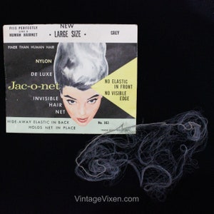 1950s Hair Net for Gray Hair - Large Size 50s 60s De Luxe Hairnet Coiffure Accessory - Vintage Hairstyle with Original Jac-O-Net Envelope