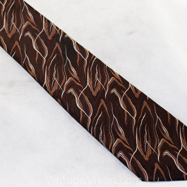 Paco Rabanne Designer Tie - 1970s Men's Necktie - Chocolate Brown Satin Brocade 70s 80s Mens Wear - Preppy Paris France Label - Fall Autumn