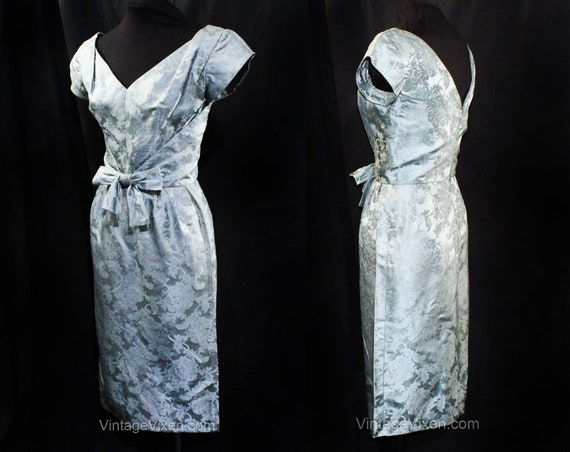 1950s Designer Dress - XS Powder Blue Silk Satin … - image 4