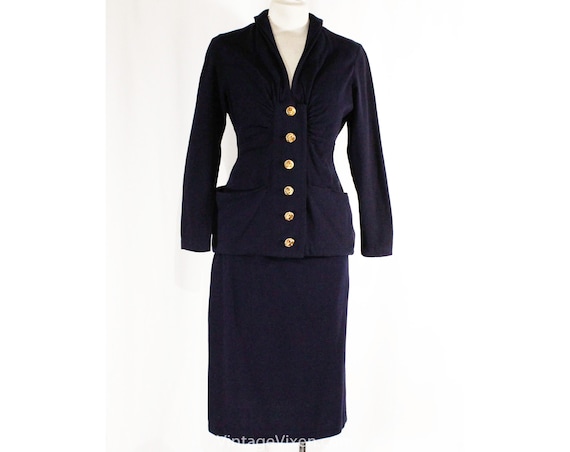 Size 6 1940s Suit - Navy Blue 40s Jacket & Skirt … - image 1