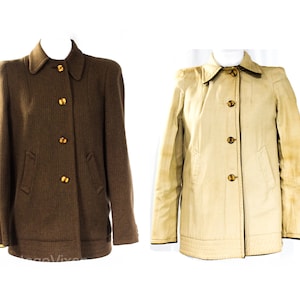 1930s Reversible Coat - Authentic 30's Wool Tweed & Cotton Canvas Jacket with Art Deco Buttons - Rustic Ladies Work Wear - Small Bust 36