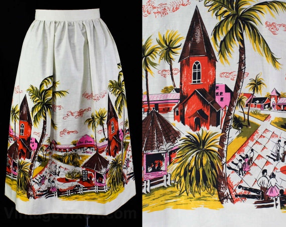 Size 12 1950s Vintage Novelty Print Fabric Skirt Large | Etsy