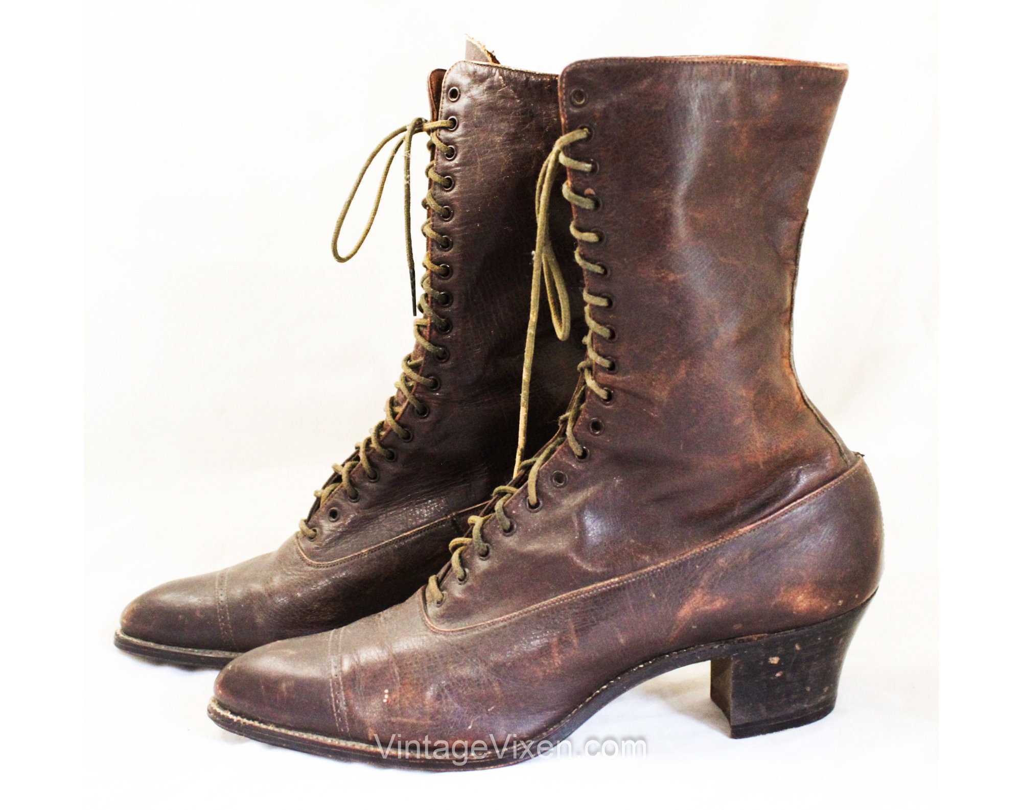 靴 fetico VICTORIAN LACE-UP LEATHER BOOTS Victorian Boots - 1800s Brown Leather Lace-up Granny Boots - Small