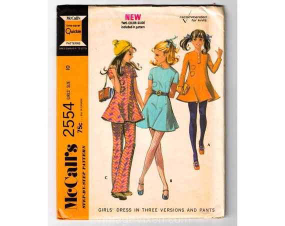 1960s Girl's Mini Dress Sewing Pattern With Pants or Leggings Size