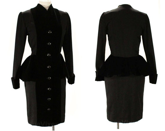 Black Designer Dress with Peplum - Couture Qualit… - image 1