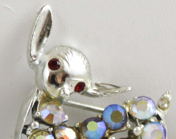 1950s Deer Pin - Rhinestone Brooch with Red Eyes … - image 2