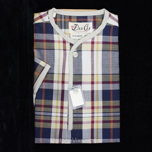 Size 6 Boy&#39;s Shirt - 1950s Red & Navy Blue Madras Plaid Cotton Preppy Top - Child&#39;s Short Sleeve Summer 50s Dee Cee Button Front - NOS NWT