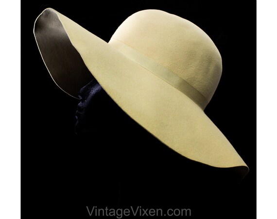 Neutral Felt Hat - Taupe Wool Wide Brim 1970s Mil… - image 1
