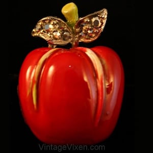 Red Apple Pin by &#39;ART&#39; - Brooch - Fall - Red - Metal - 1960s - Fruit - Novelty Pin - Giftable - 35597-1