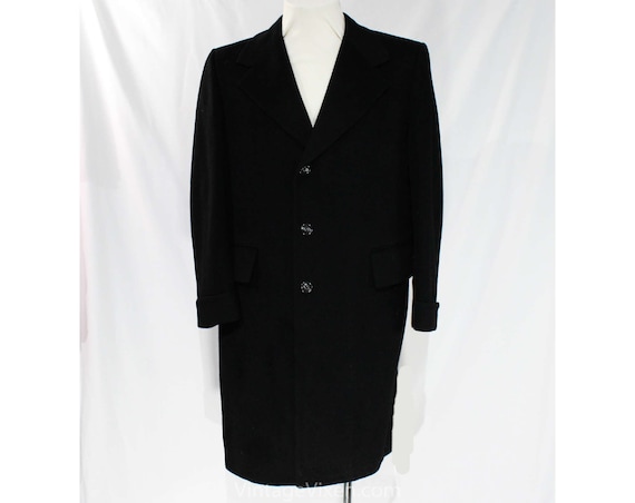 Men's Large Cashmere Coat - Handsome 1950s Black … - image 1