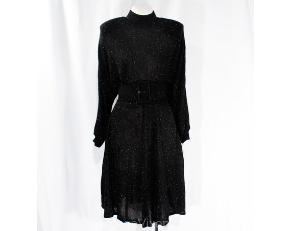 Size 8 1980s Retro Dress - Thin Black Knit with 80