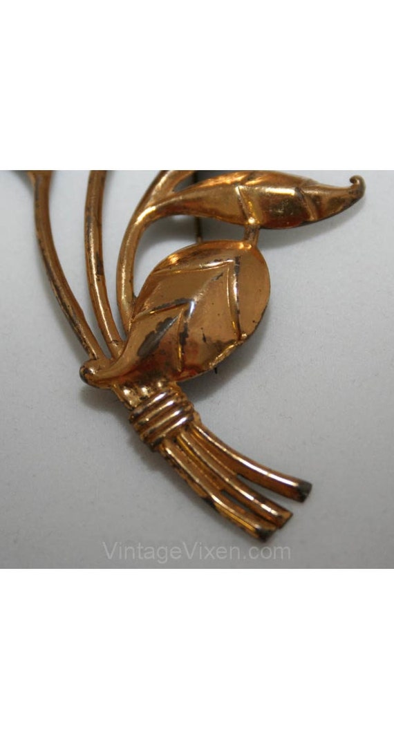 Elegant 1940s Gold Metal on Sterling Flower Pin w… - image 3
