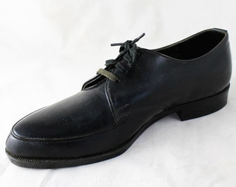 Boy's Size 3.5 Black Dress Shoes - 1950s 60s Leather Oxfords Tapered Toe - Big Boys NIB Deadstock - Children's 3 1/2 Classic Quality Unworn