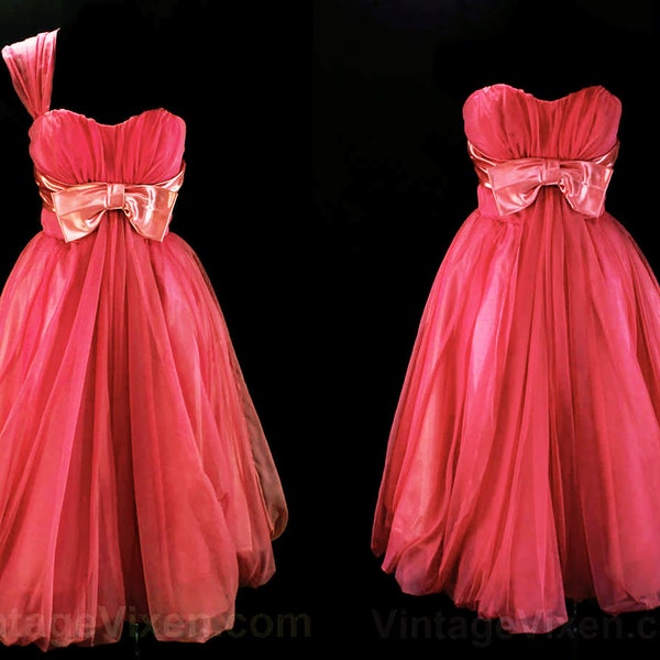 1950s Pink Dress - Strapless Size 4 Party Cocktail with Bouffant Full Bubble Skirt and Bare Shoulder Fall - 50s 60s Deadstock - Waist 25