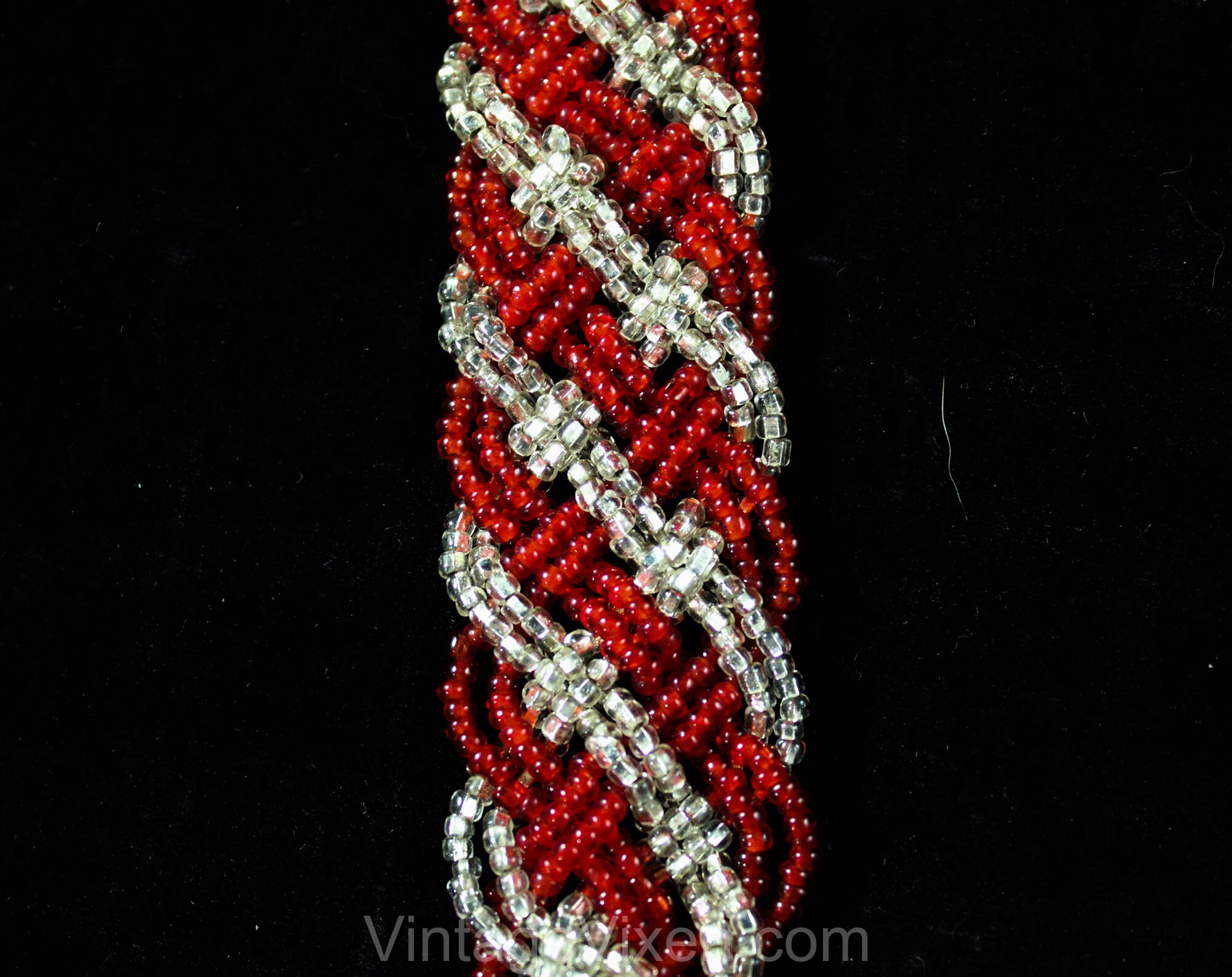 Gorgeous Silver and Red Beaded Statement belt Sz S Beaded Braid Belt With Tassels - Red & Silver Glass Beads  main image 4
