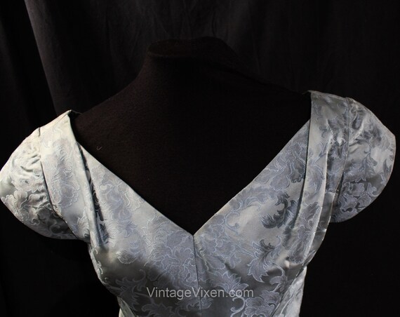 1950s Designer Dress - XS Powder Blue Silk Satin … - image 3