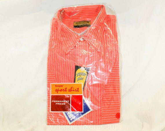 jaren 1960 dode inventaris jongens gestreept Shirt lange mouw Sz 20 Pullover oranje geel 60s Vintage knop ingedrukt Kleding Jongenskleding Tops & T-shirts Overhemden en buttondowns 