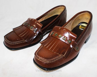 Size 1 Boys Shoe - Authentic 1960s Brown Leather Loafer - Child Size Boy's 1D Wide Width Slip On 50's Preppy Shoe - 50s Deadstock in Box NIB