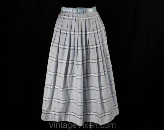 1950s Gingham Skirt - Light Blue Checked Cotton 5… - image 1