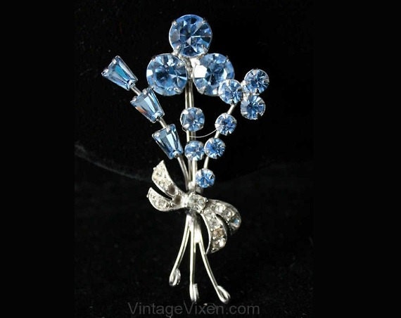 Springtime Baby Blue Rhinestone Bouquet Pin - Spr… - image 1