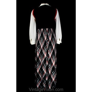 Size 6 Maxi Dress Small 70s Black Red & White Color Block Bodice and Plaid Polyester Knit Long Sleeve 1970s Fall Autumn Preppy Bust 34 image 8