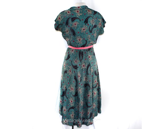 1940s Paisley Rayon Dress - Medium 40s Turquoise … - image 10