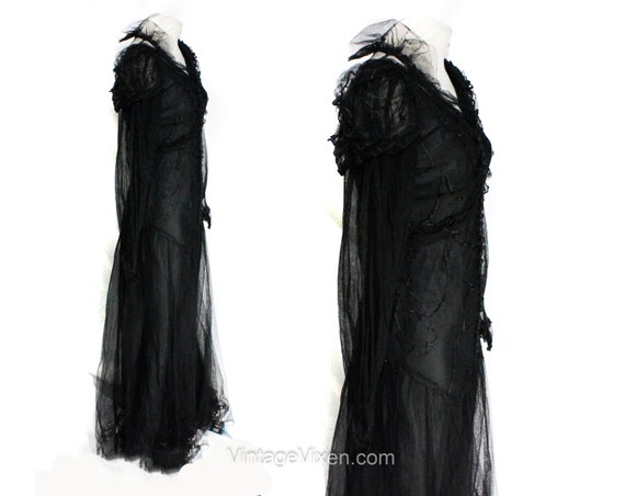 1930s Evening Dress - XXS Black Net & Soutache 30… - image 3