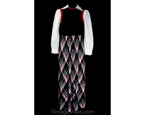 Size 6 Maxi Dress - Small 70s Black Red & White C… - image 1