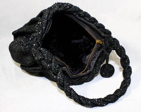 Black Beaded Evening Bag circa 1938 - Heavy Cavia… - image 10