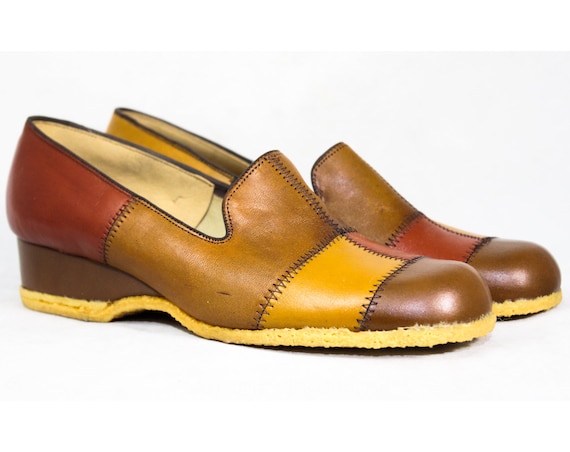 Size 7.5 1970s Platform Shoes - Rust Gold & Brown… - image 1