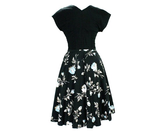 1950s Roses Dress - Mid Century 50s Glamour - Bla… - image 6