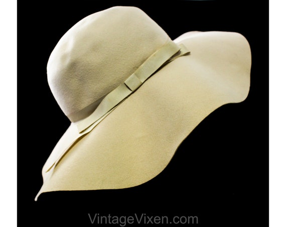 Neutral Felt Hat - Taupe Wool Wide Brim 1970s Mil… - image 6