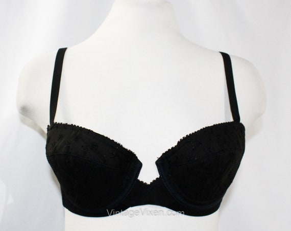 1960s Black Bra - Bond Girl Sexy Pin-Up - 36A Dem… - image 1