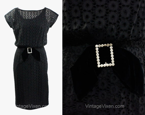 Small 1950s Black Dress - 50s Cotton Summer Dress… - image 1