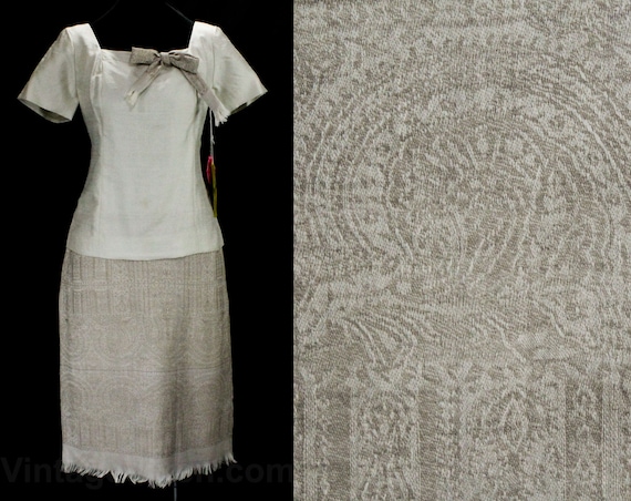 Size 6 Tailored Dress - 1960s Neutral Silk Dupion… - image 1