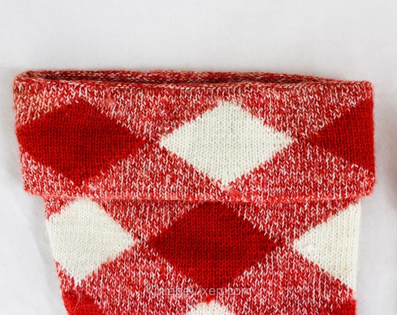 1950s Arm Warmers - Cherry Red & White Wool Argyl… - image 4