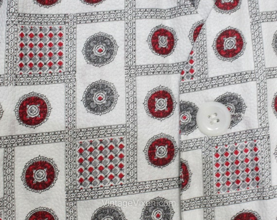 Men's Small 1950s Pajamas - Red Gray White Medall… - image 5