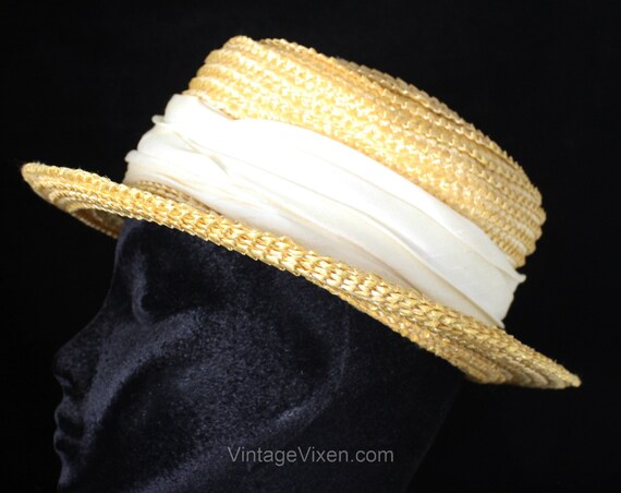 1960s Yellow Breton Hat from I. Magnin - Wide Sum… - image 2