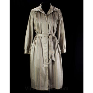 XL Capsule Wardrobe Coat - 1970s Neutral Striped Cotton Duster - Plus Size Modernist 70s Spring Coat - Size 20 to 22 - Beige Tan Mint Green