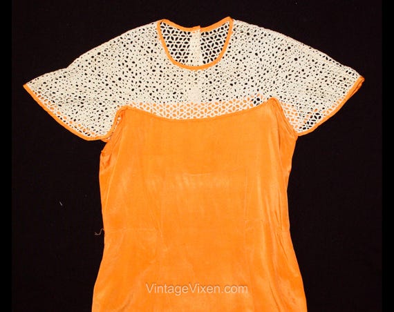 1930s Girl's Dress - Size 10 Orange Rayon Crepe w… - image 2