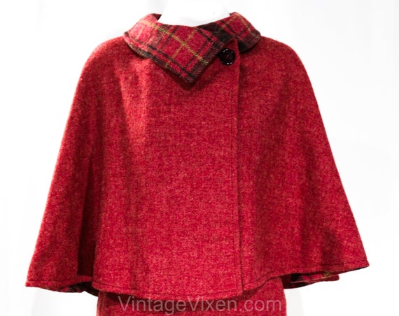 Size 6 Raspberry Wool Cape & Skirt Suit - 1950s 6… - image 2